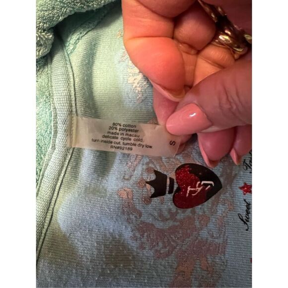 Twisted Heart Terry Cloth Blue Fitted Hoodie - Picture 3 of 11